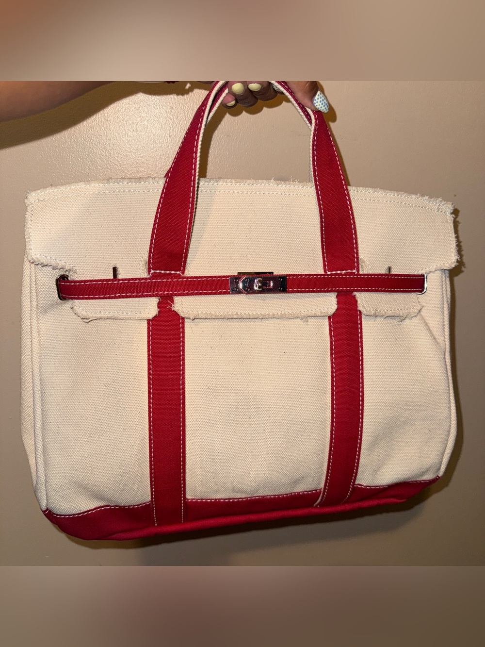 VIRAL Sunwin Red & White Canvas  Boatkin Large Tote Bag